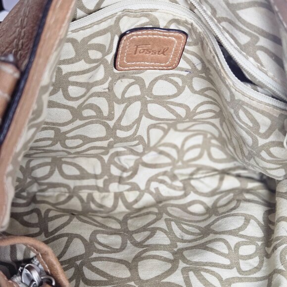 Vintage Fossil Tan Leather Shoulder Bag w/ Key – Classic Y2K Project Tote ZB2678 - Picture 8 of 16